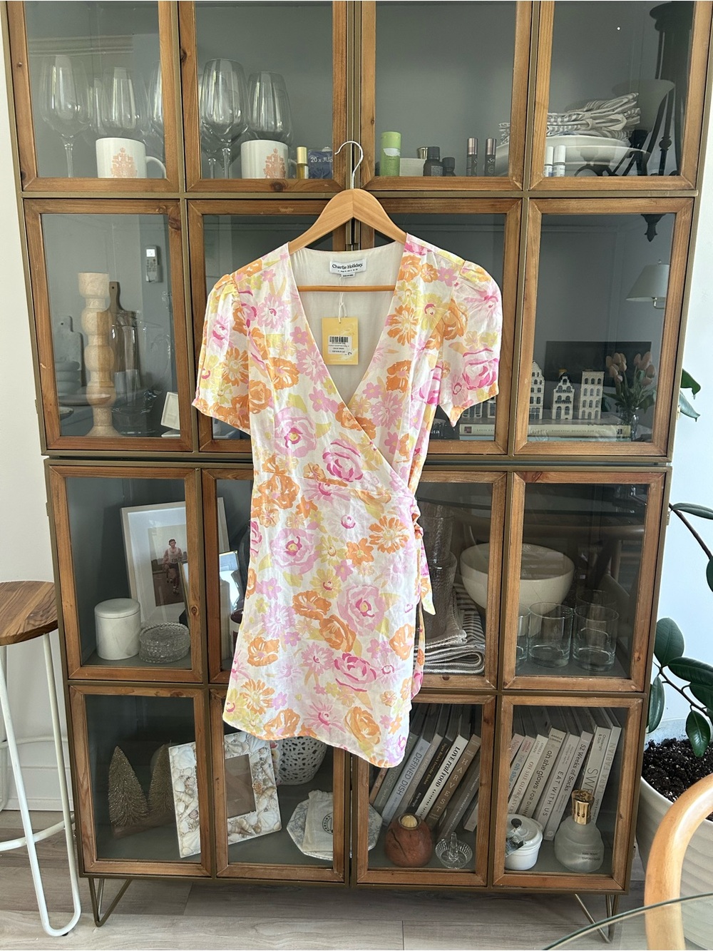 NWT Charlie Holiday Floral Wrap Linen Blend Dress
